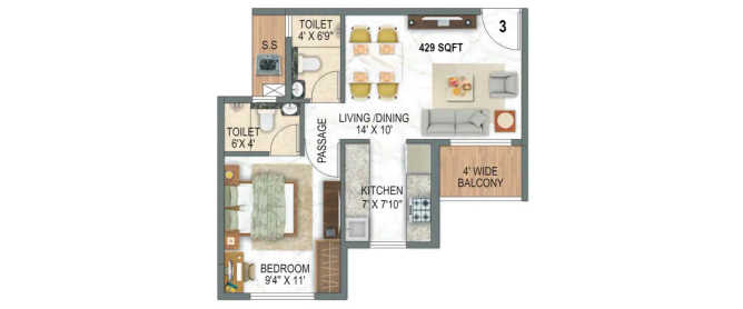 Today Oxyfresh Kharghar - Floor plan 1 BHK 430 Sq.ft