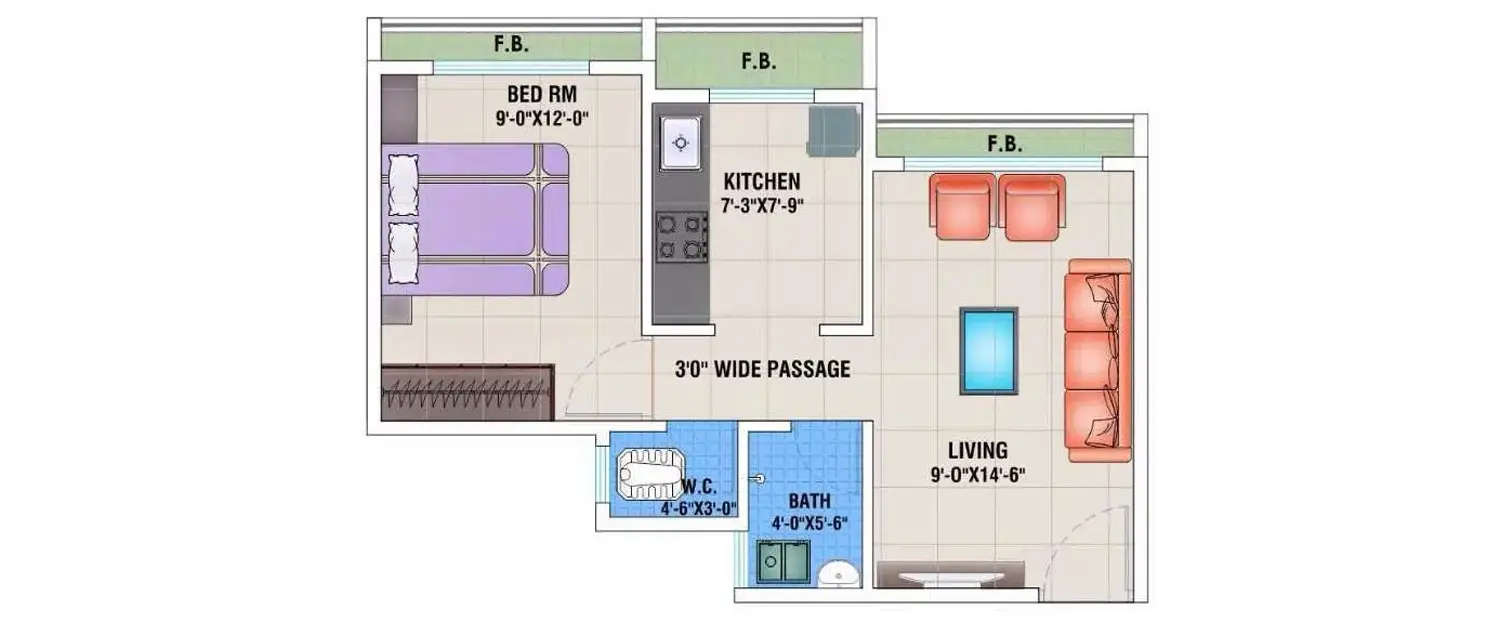 Floor plan for 1 BHK