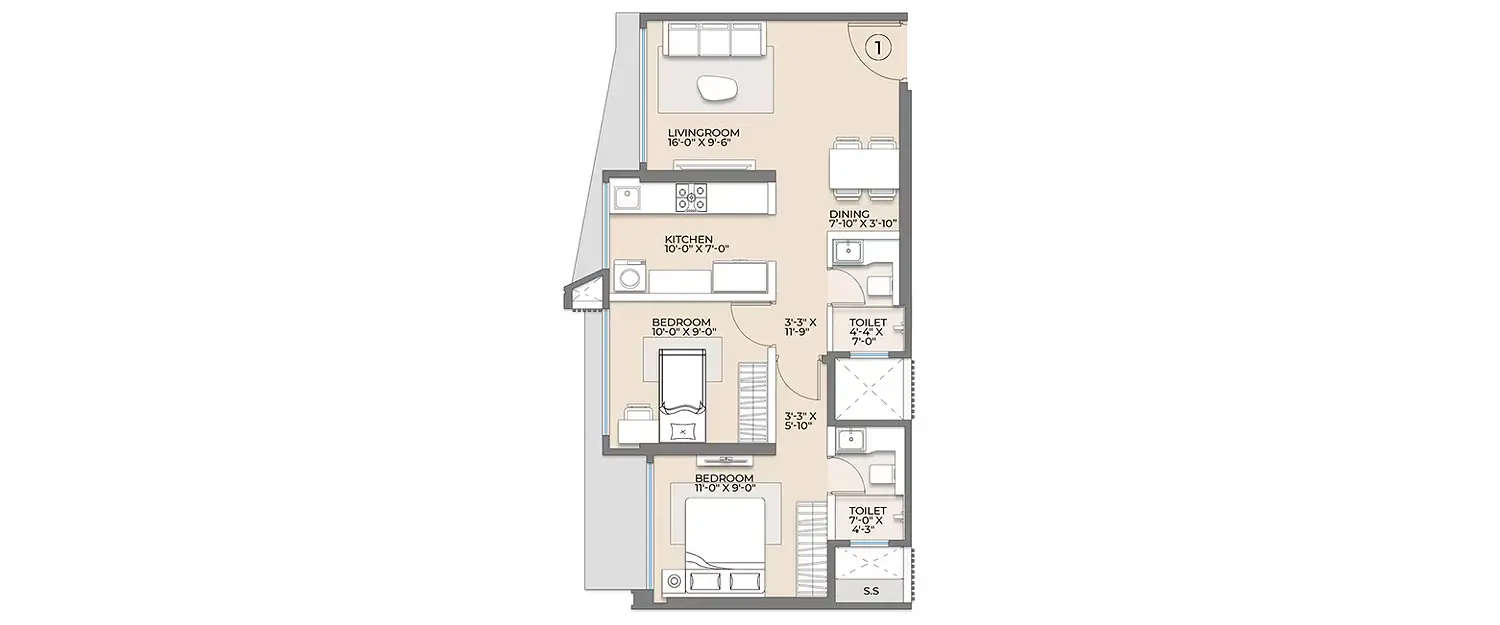 Floor plan for 2 BHK