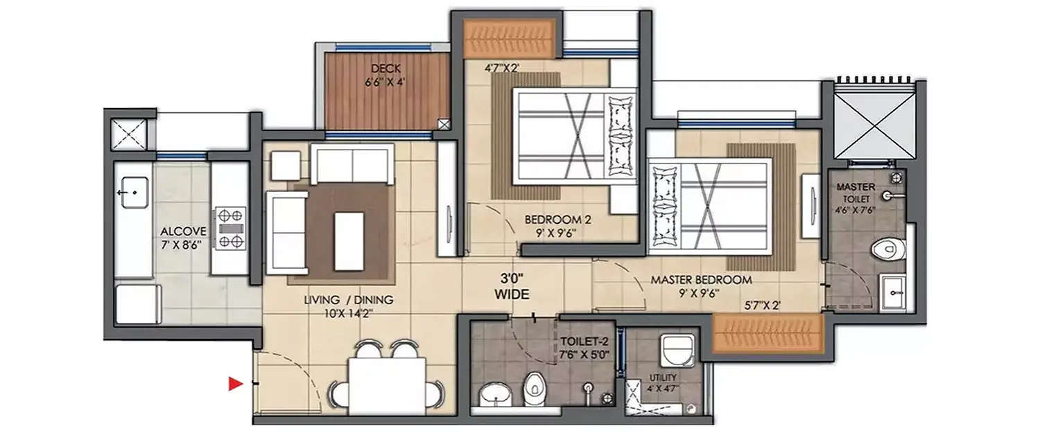 Floor plan for 2 BHK