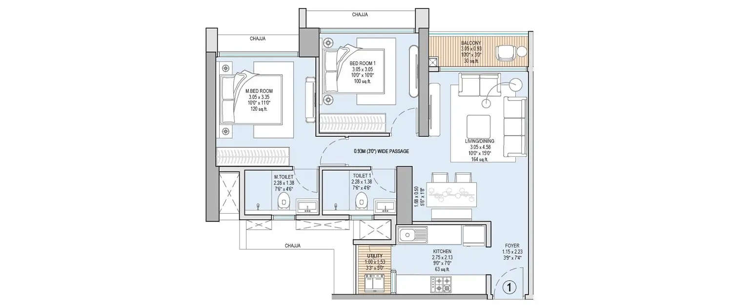 Floor plan for 2 BHK