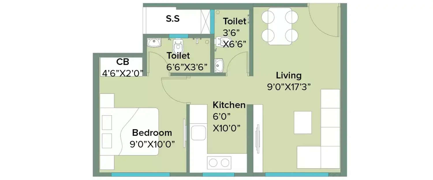 Floor plan for 1 BHK