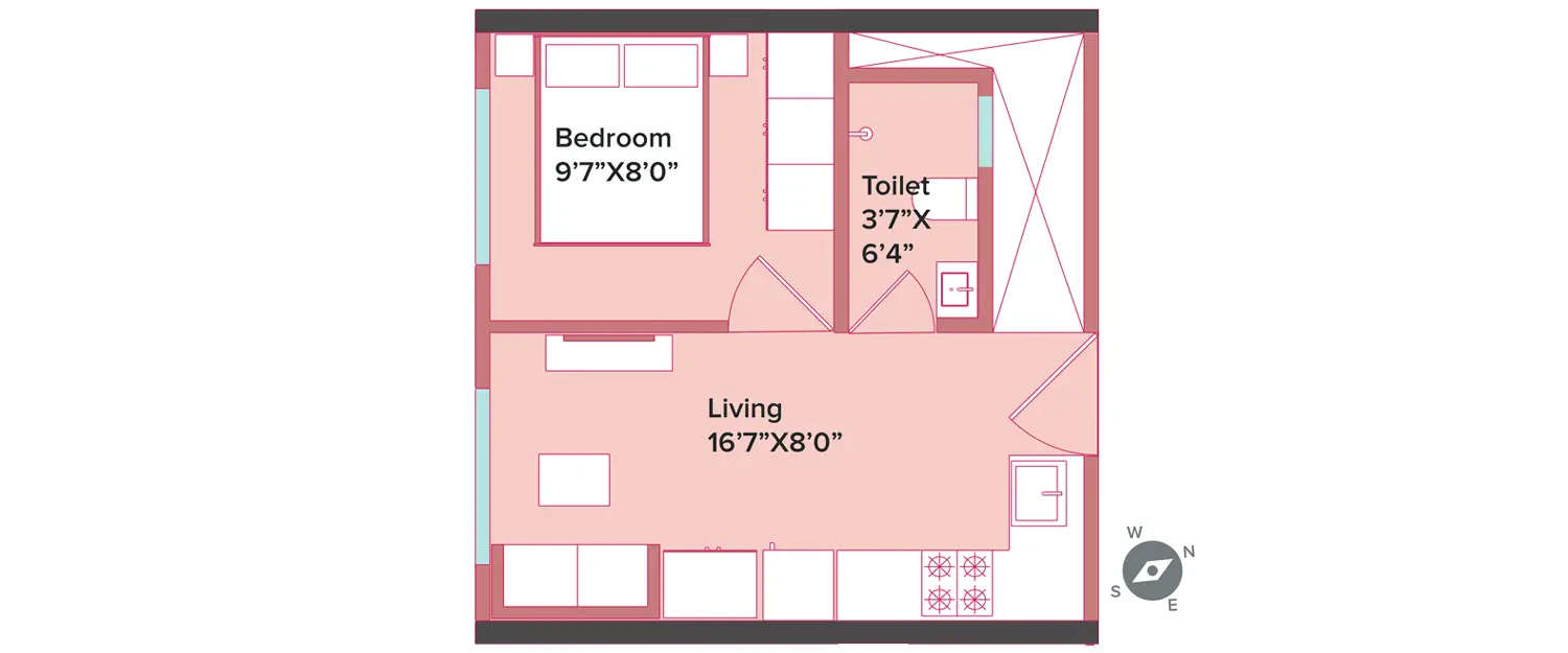 Floor plan for 1 BHK
