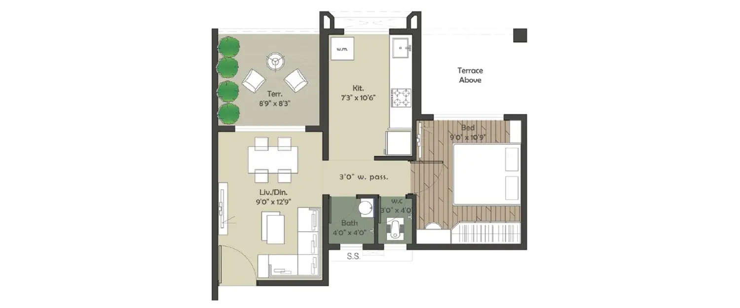 Floor plan for 1 BHK