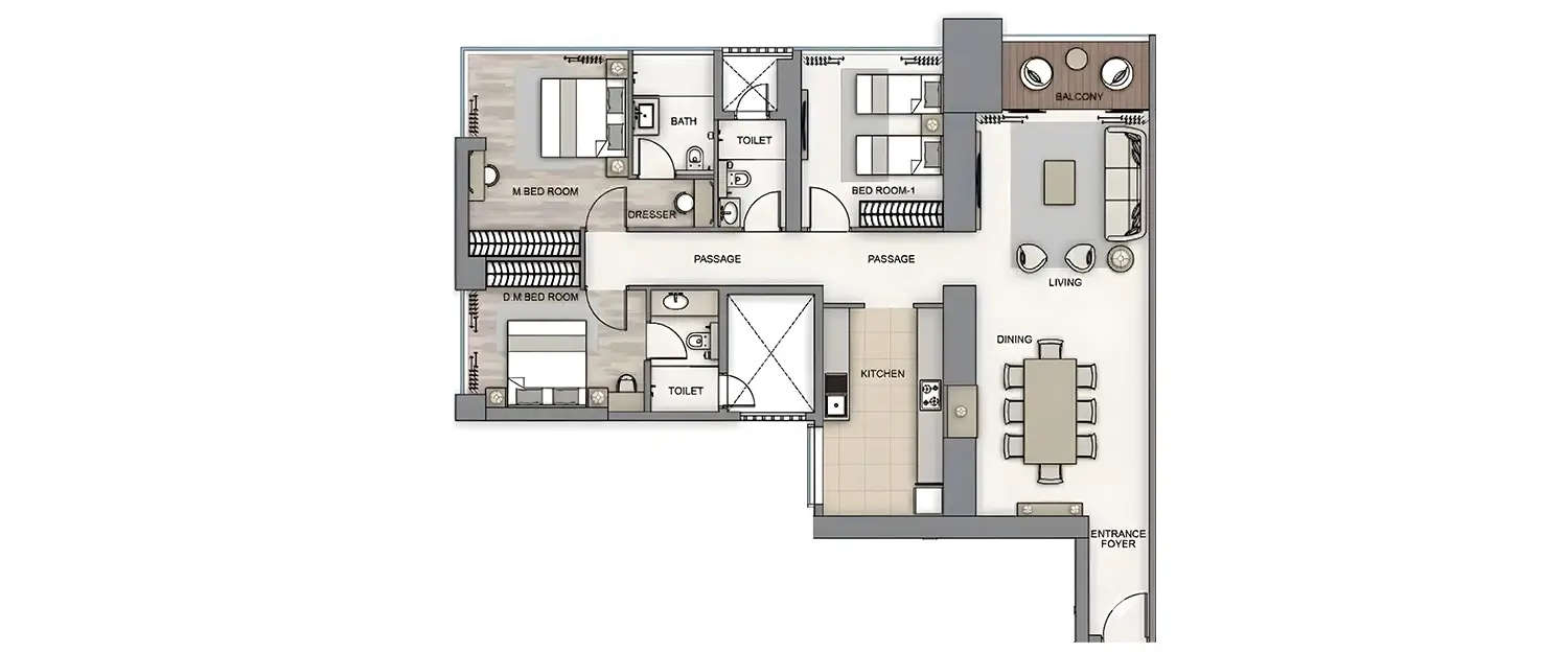 Floor plan for 3 BHK
