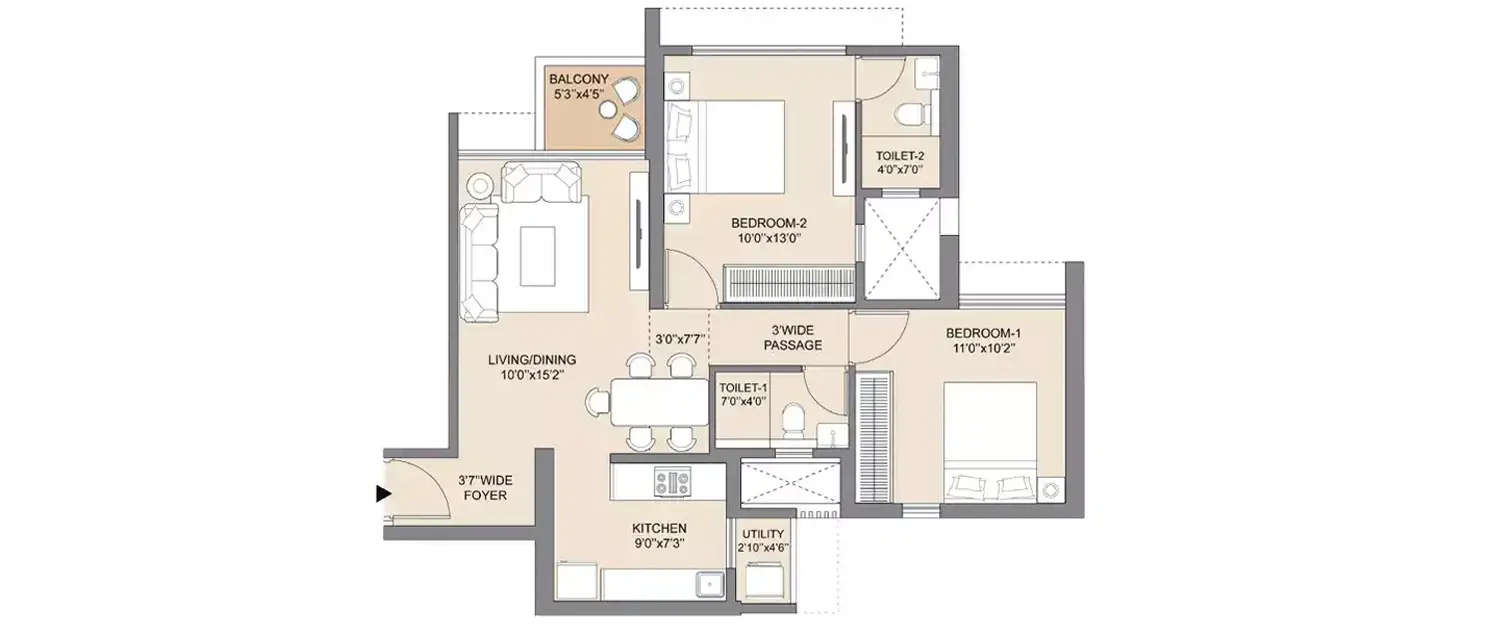 Floor plan for 2 BHK