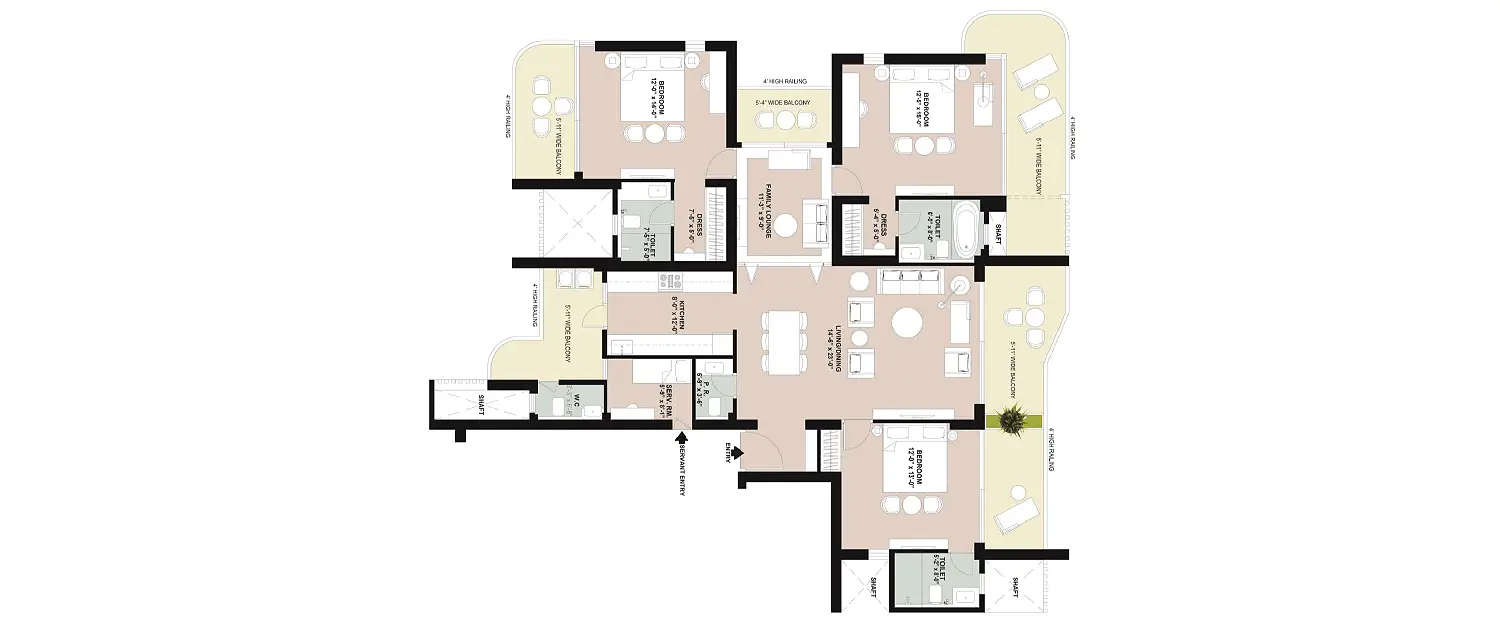 Floor plan for 3 BHK