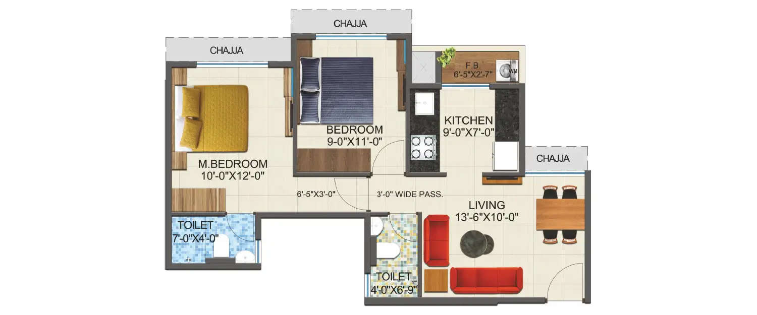 Floor plan for 2 BHK