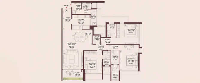 Godrej Sky Terraces Chembur - Floor plan 3 BHK 1516 Sq.ft