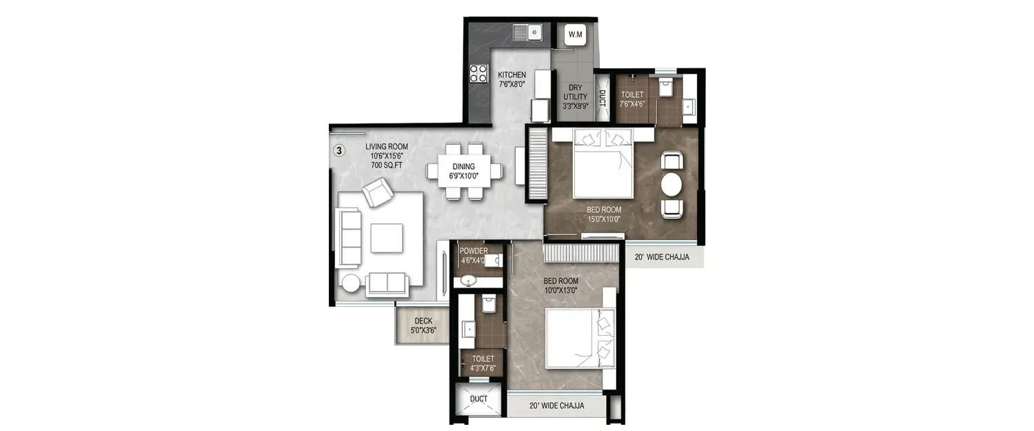 Floor plan for 2 BHK