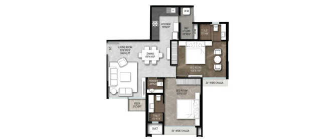 Roswalt Raya Chembur - Floor plan 2 BHK 747 Sq.ft
