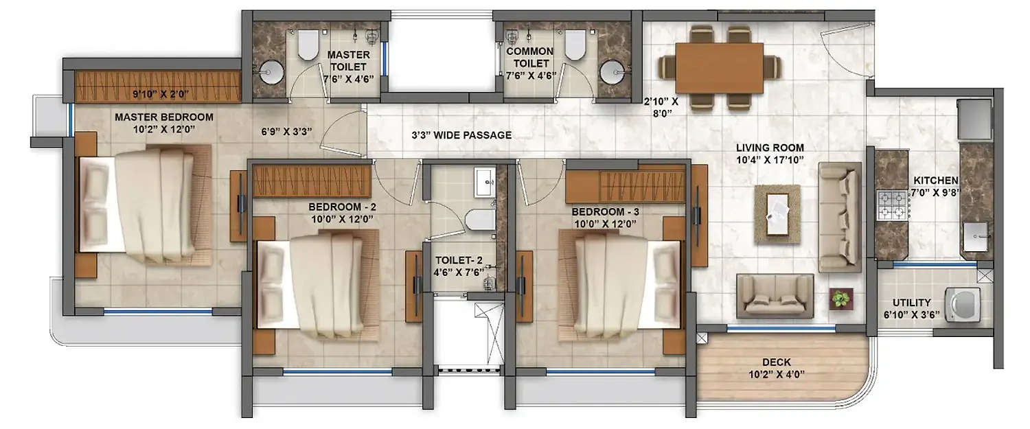Floor plan for 3 BHK