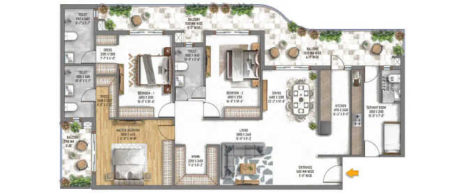 DPS Meridian Heights Sushant Golf City - Floor plan 3.5 BHK  Sq.ft