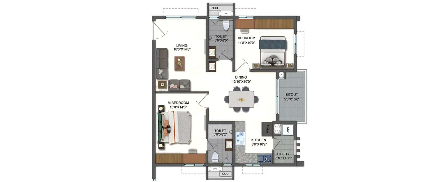 Floor plan for 2 BHK