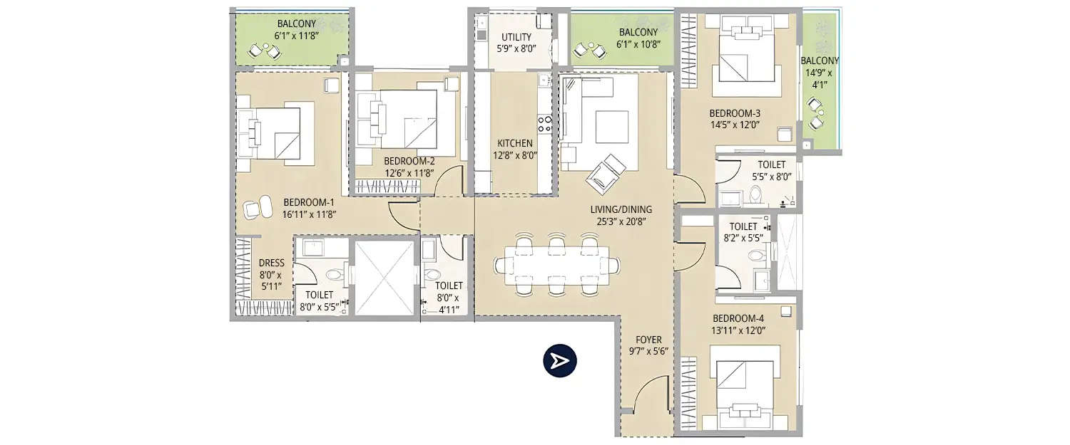 Floor plan for 4 BHK