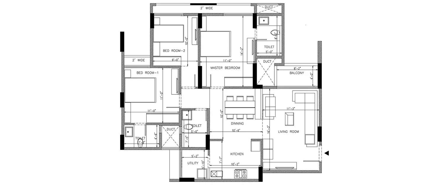 Floor plan for 3 BHK