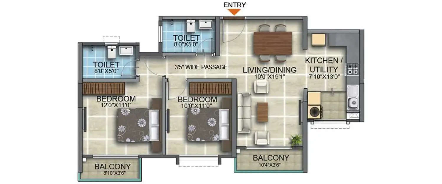 Floor plan for 2 BHK