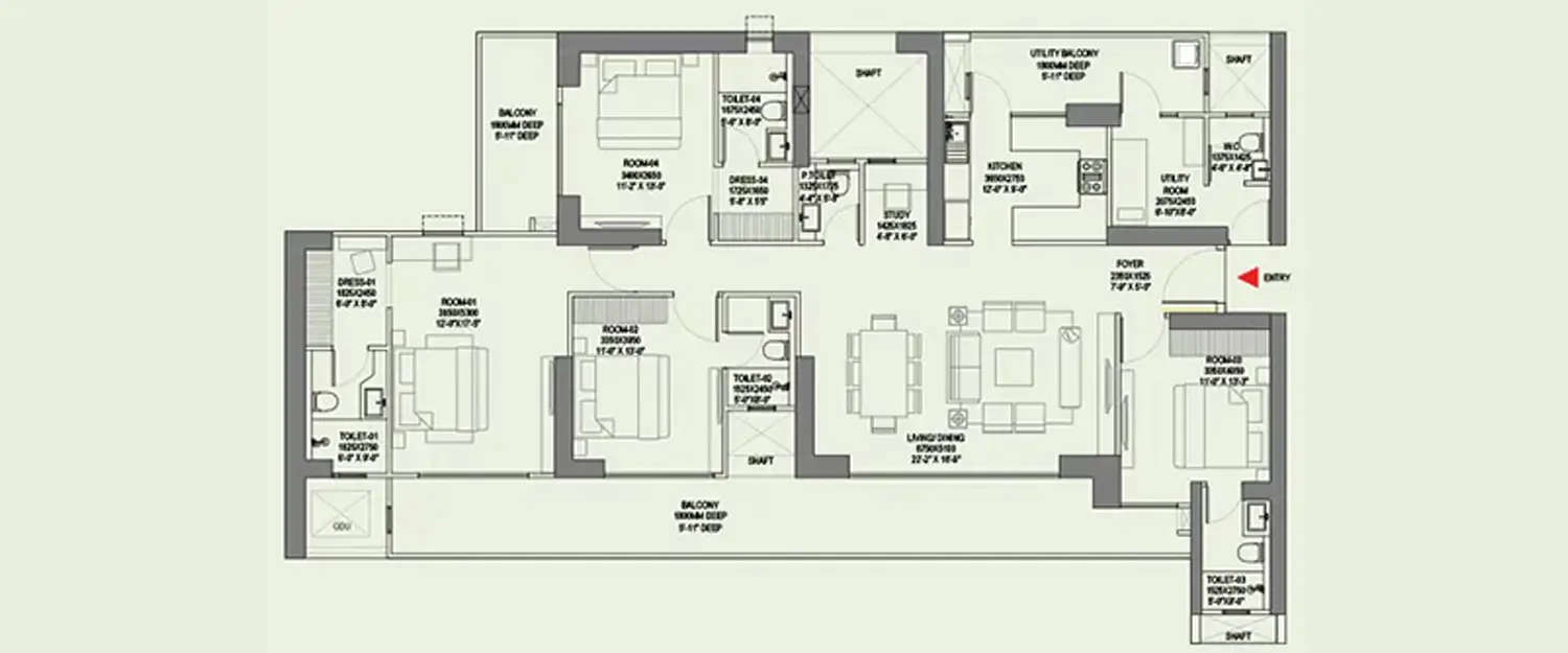 Floor plan for 4 BHK