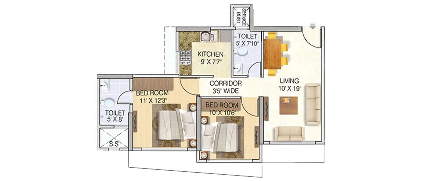 Floor plan for 2 BHK