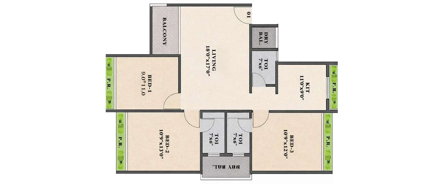 Floor plan for 2.5 BHK