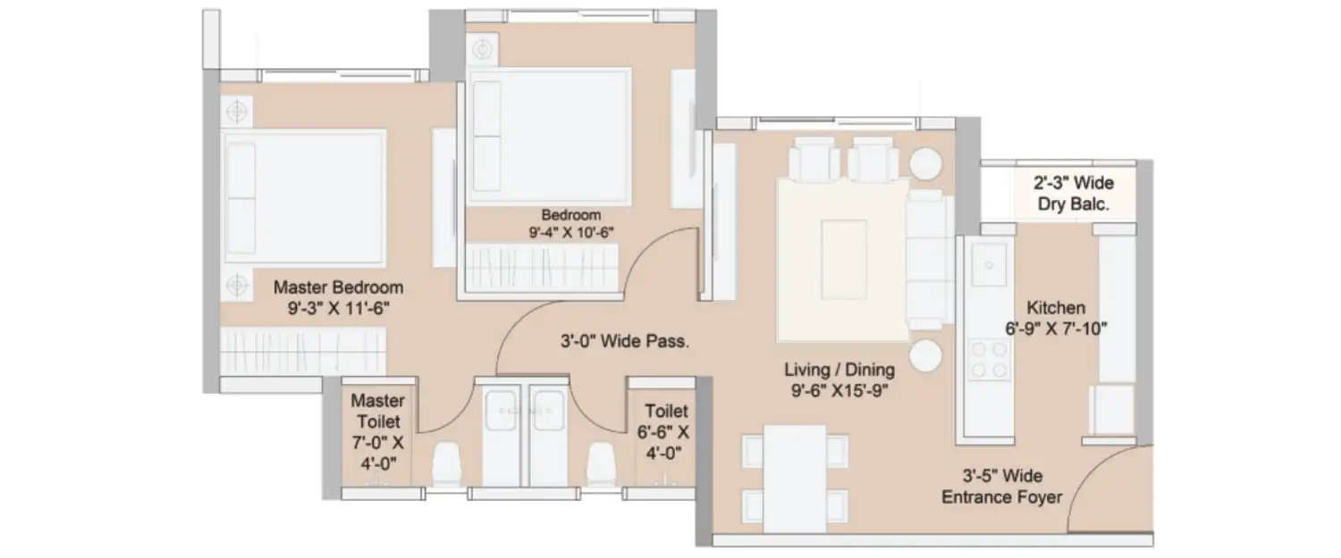 Floor plan for 2 BHK