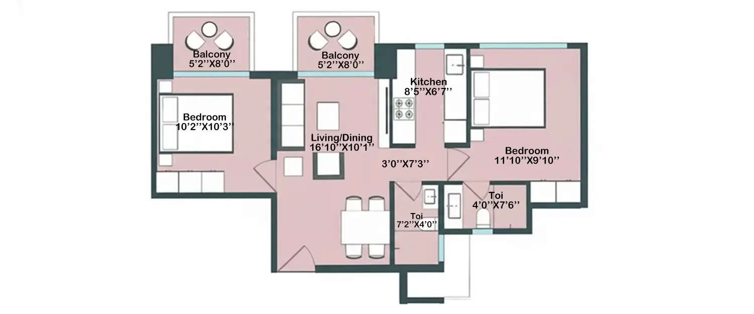 Floor plan for 2 BHK