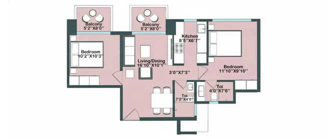 Marathon Nexzone Bodhi Panvel - Floor plan 2 BHK 640 Sq.ft