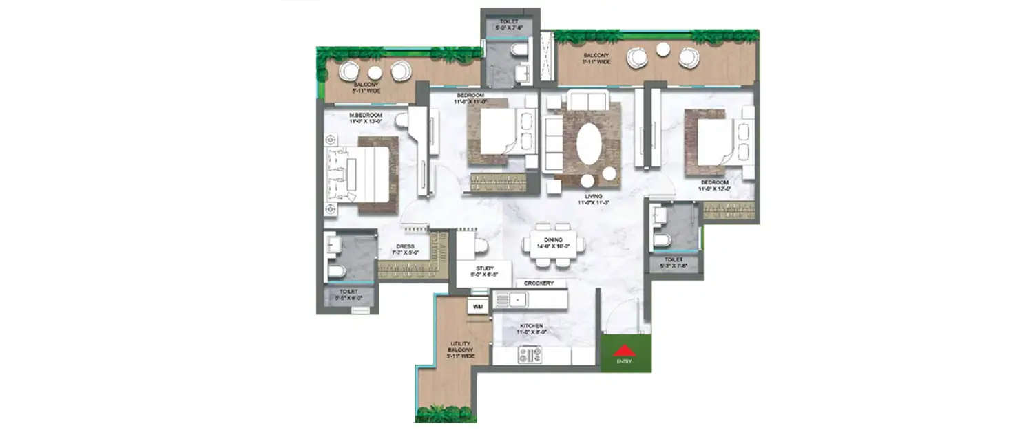Floor plan for 3 BHK