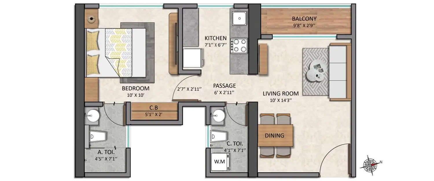 Floor plan for 1 BHK