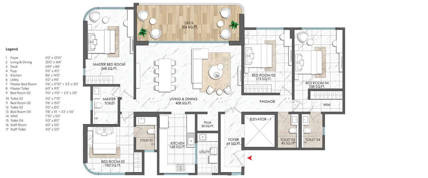 Floor plan for 4 BHK
