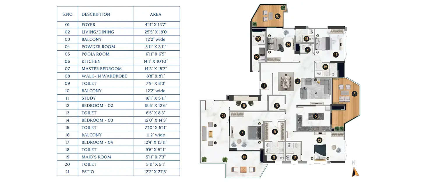 Floor plan for 4 BHK