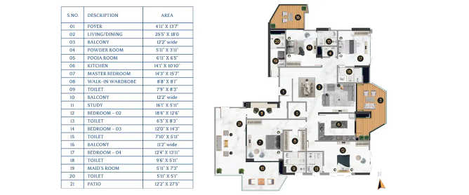 TVS Emerald Cascadia Sudhama Nagar - Floor plan 4 BHK 4595 Sq.ft