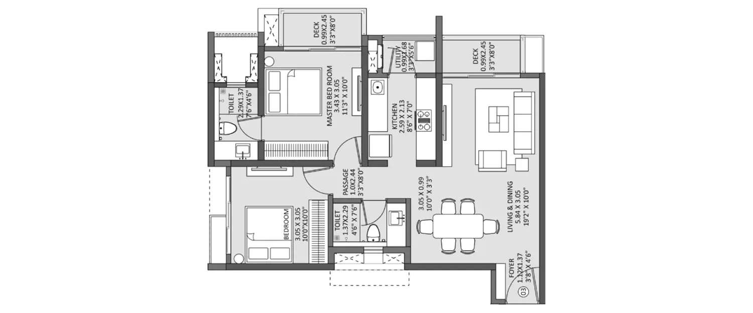 Floor plan for 2 BHK