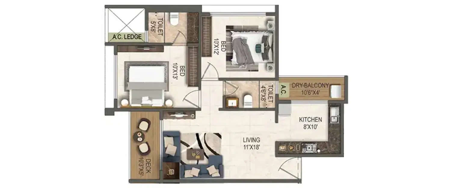 Floor plan for 2 BHK