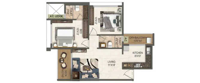 Kamdhenu Vogue Sanpada - Floor plan 2 BHK 752 Sq.ft
