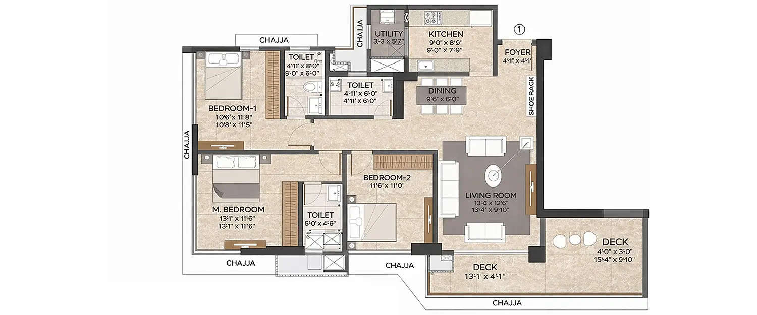Floor plan for 3.5 BHK