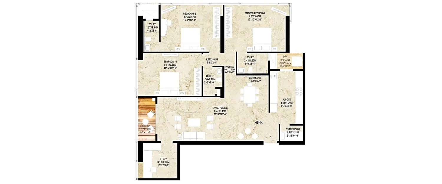 Floor plan for 3.5 BHK