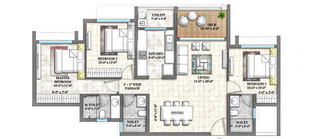 Lodha Vikhroli Vikhroli - Floor plan 3 BHK 1150 Sq.ft