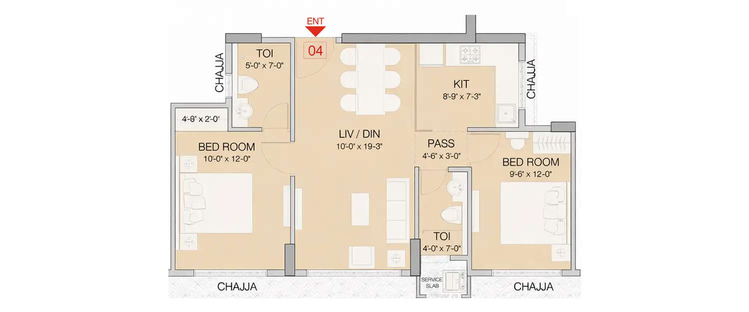 Floor plan for 2 BHK