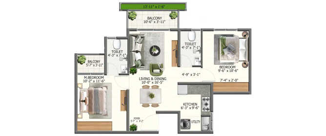 Sowparnika Whispering Petals Hoskote - Floor plan 2 BHK 1073 Sq.ft