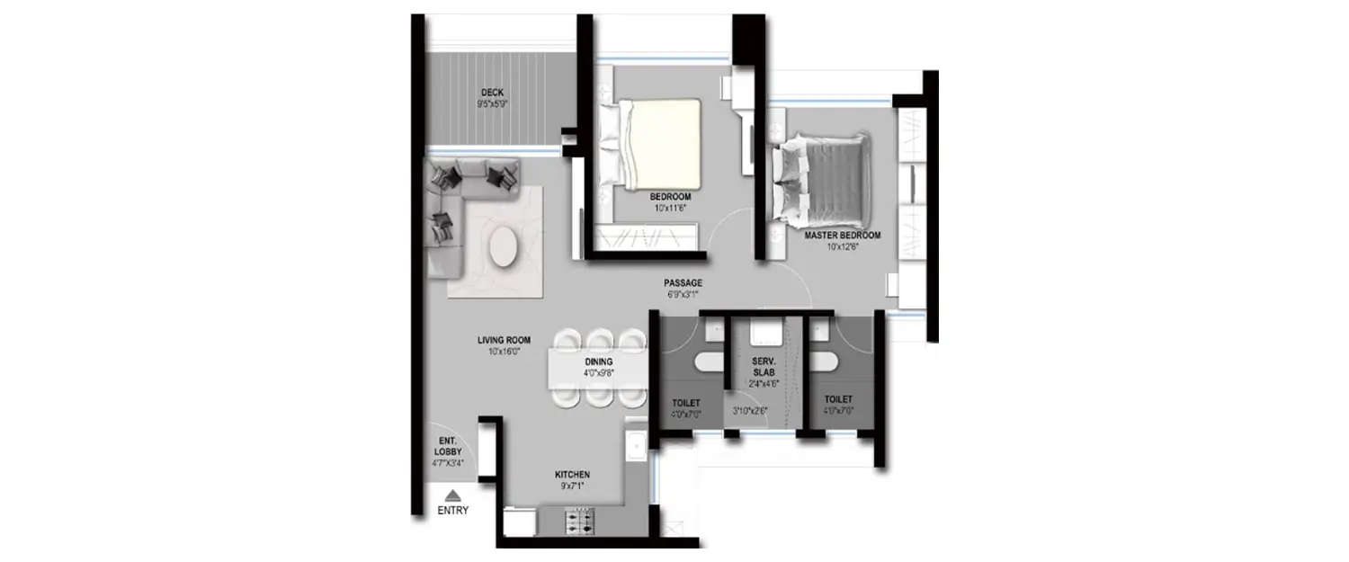 Floor plan for 2 BHK