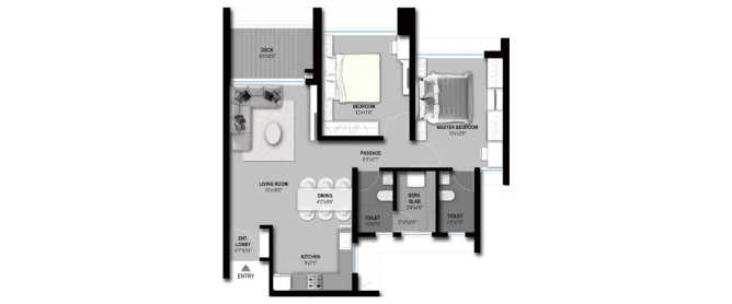 Aurum Q Islands Ghansoli - Floor plan 2 BHK 715 Sq.ft