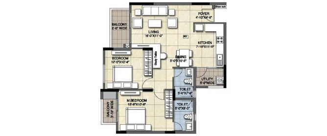 Ajmera Florenza Yelahanka - Floor plan 2 BHK 1170 Sq.ft