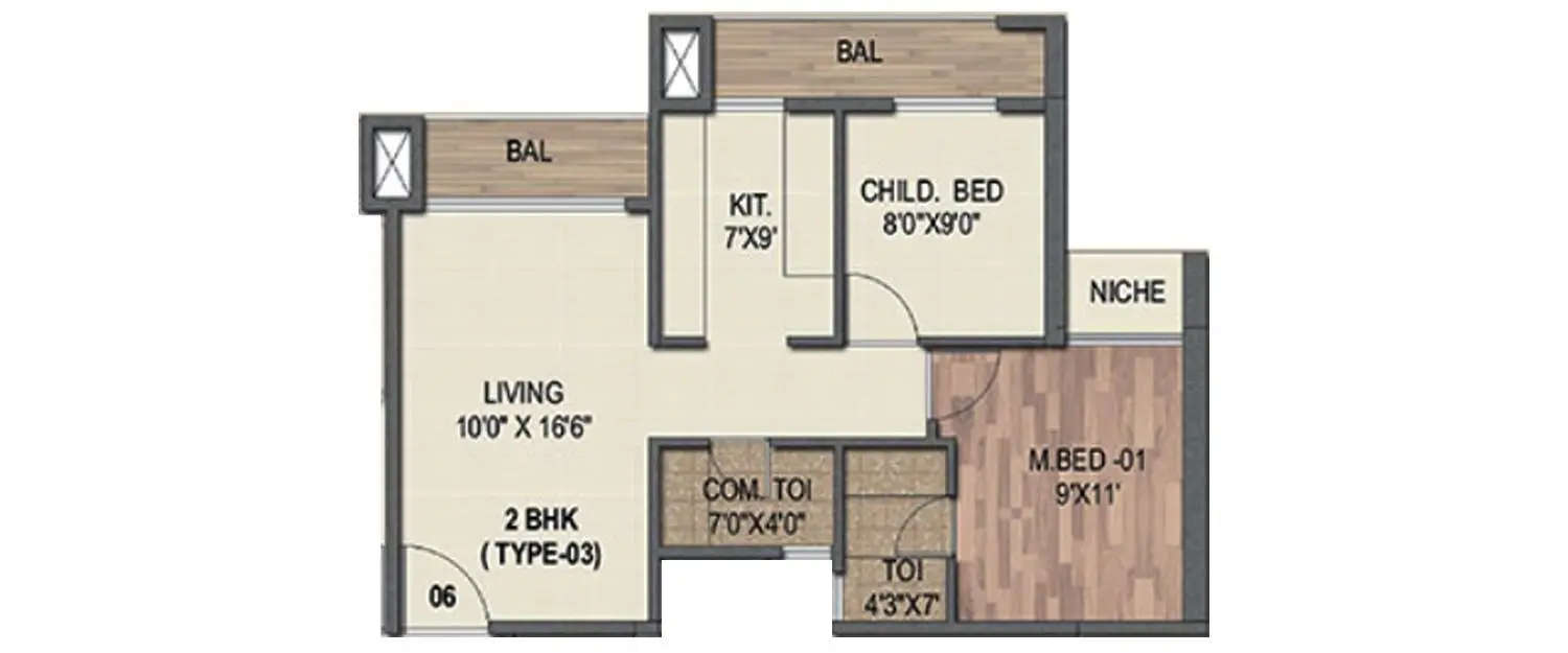 Floor plan for 2 BHK