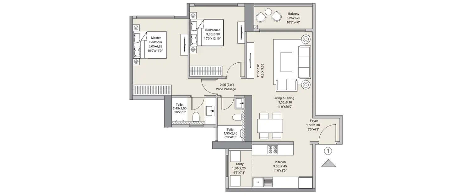 Floor plan for 2 BHK