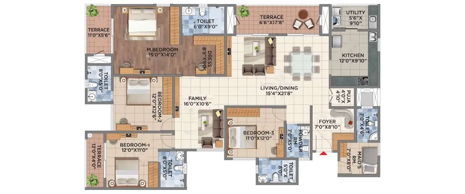 Floor plan for 4 BHK