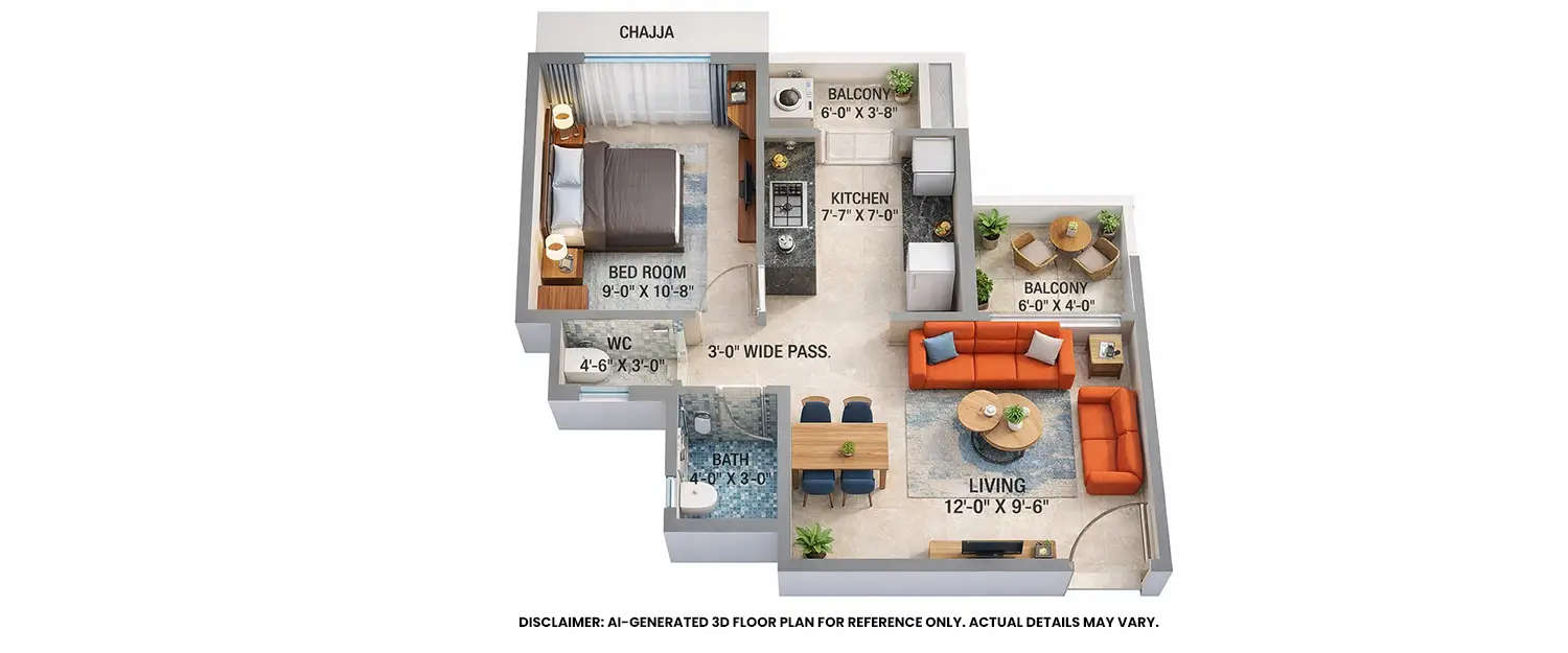Floor plan for 1 BHK