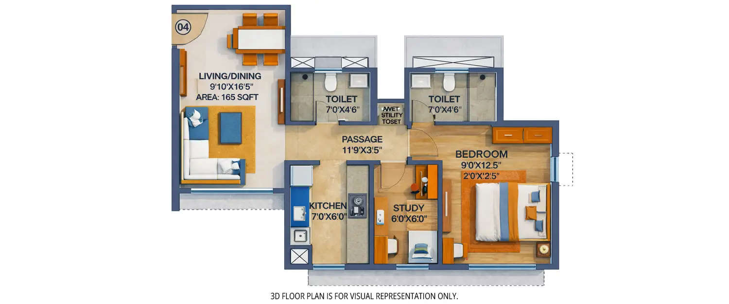 Floor plan for 1.5 BHK