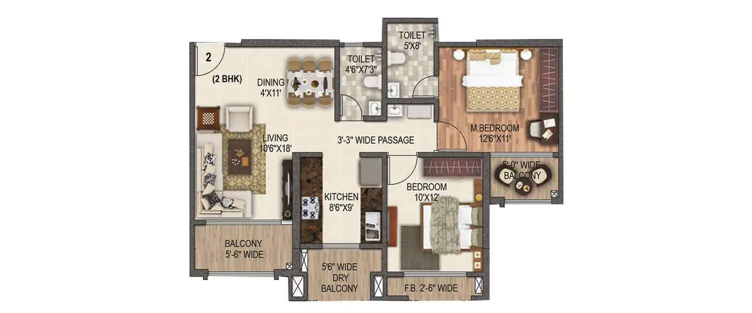 Floor plan for 2 BHK