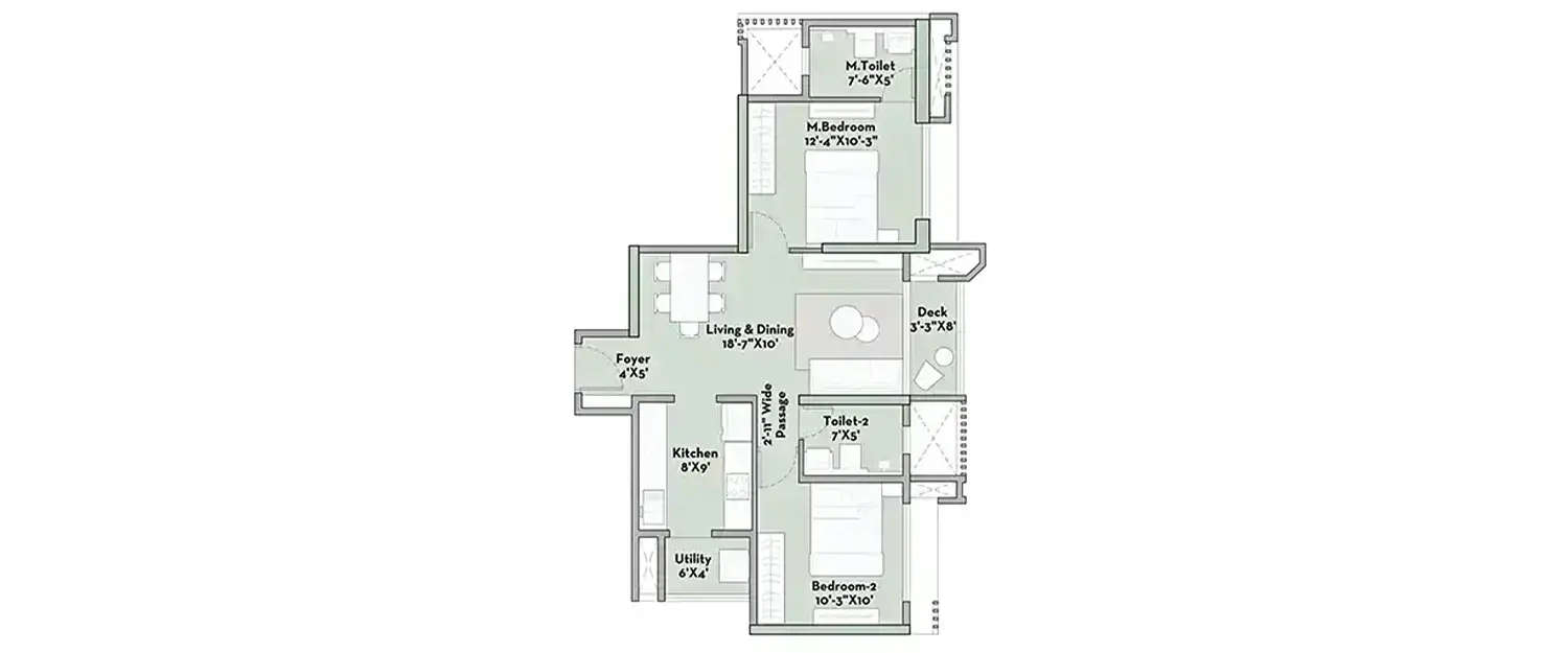 Floor plan for 2 BHK